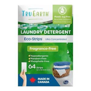 Tru Earth Eco-Strips Laundry Detergent – Fragrance-Free, 32 Strips (64 Load)